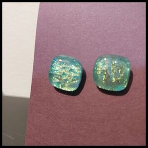 Blue Green Resin  Pierced Earrings